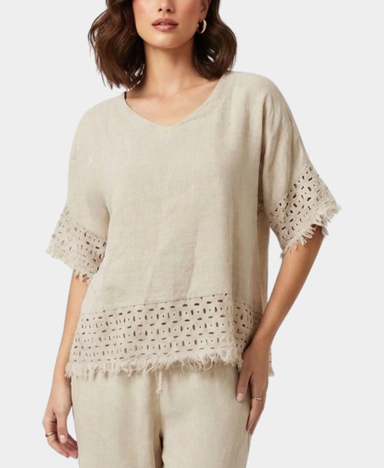 
Linen Top w/ Cut-Out Detail in BEIGE view 1