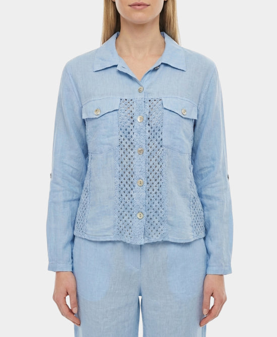 Linen Top w/ Crochet Trim view 1