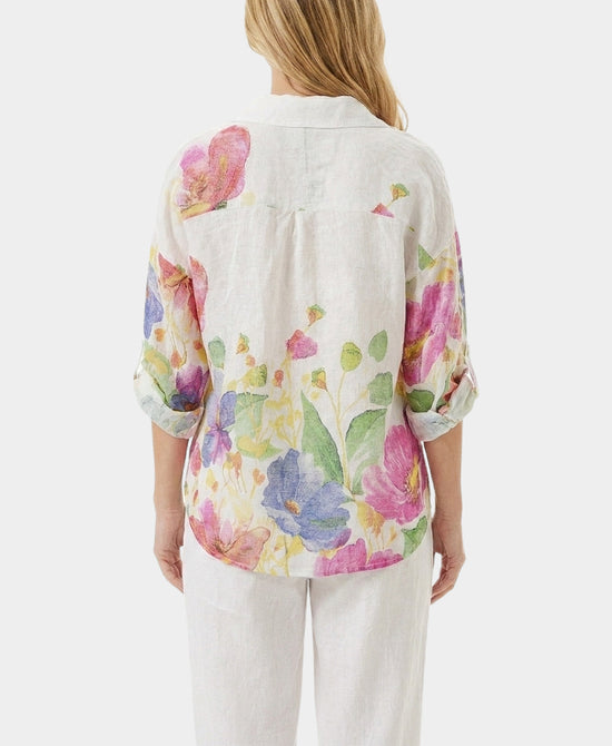 
Floral Print Linen Top in WHITE MULTI view 2