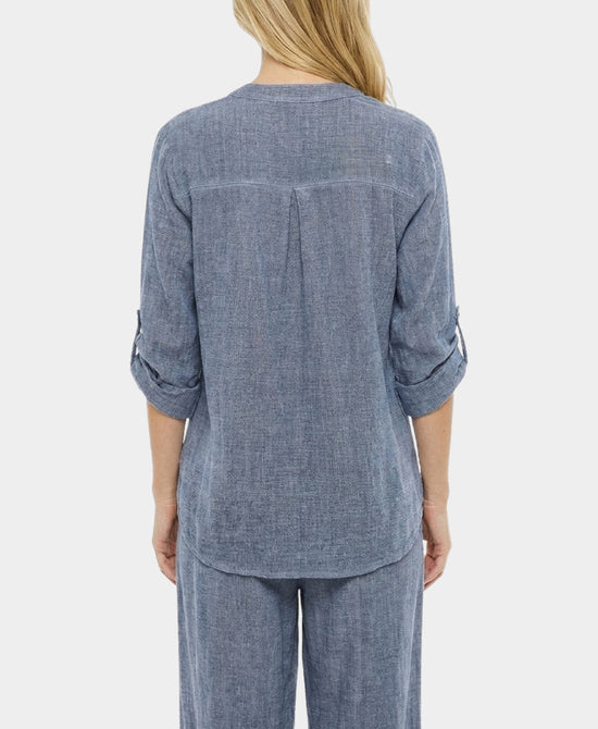 
Linen & Cotton Washed Top w/ Crochet in BLUE view 2
