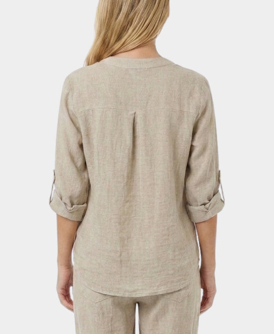
Linen & Cotton Washed Top w/ Crochet in BEIGE view 2
