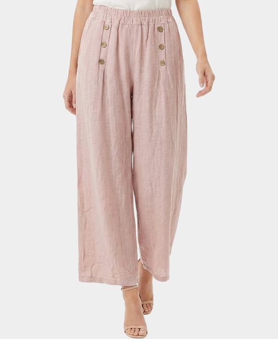 
Linen & Cotton Pants w/ Button Detail in PINK view 1