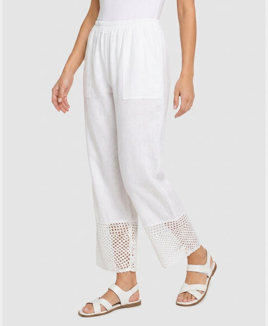 
Linen & Cotton Pants w/ Crochet Hem in WHITE view 1