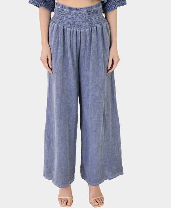 Linen & Cotton Smocked Waist Pants view 