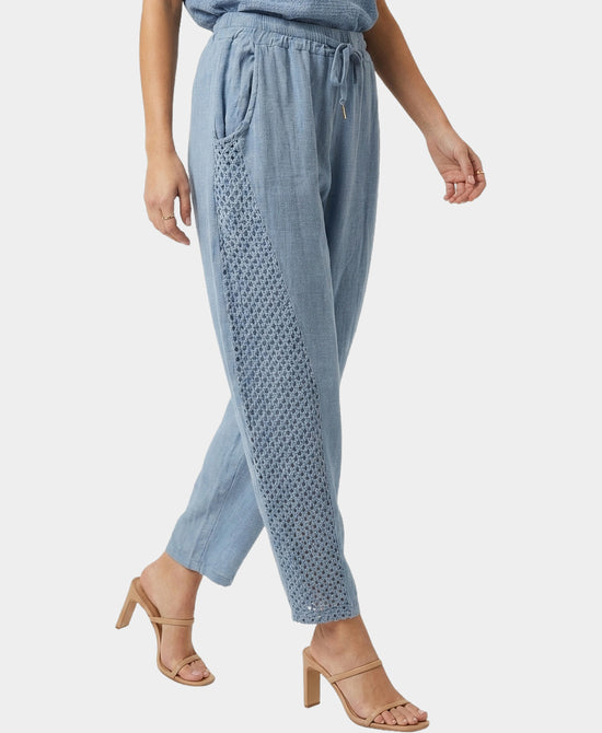 
Linen & Cotton Pants w/ Crochet Trim in BLUE view 1