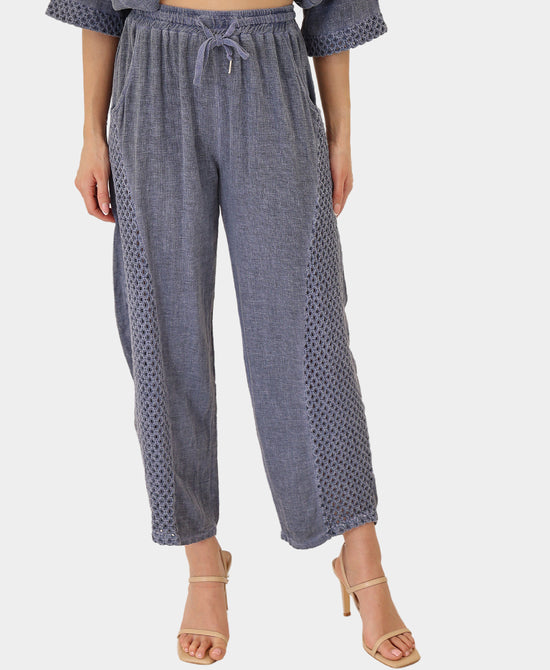 Linen & Cotton Pants w/ Crochet Trim view 