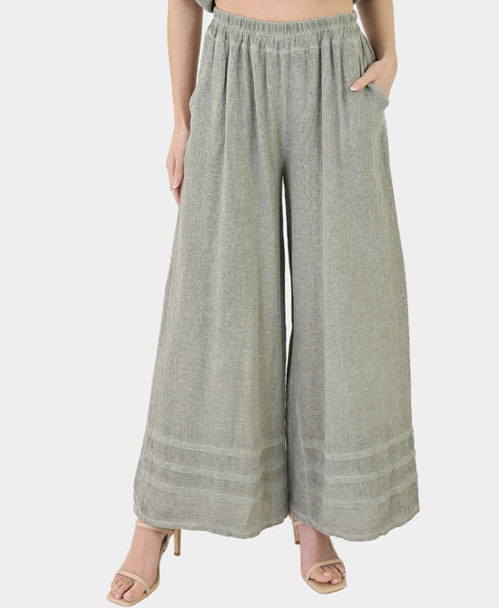 Linen & Cotton Pants w/ Pleated Hem view 