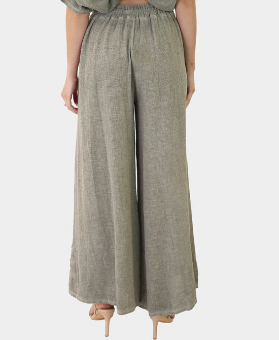 Linen & Cotton Pants w/ Pleated Hem view 