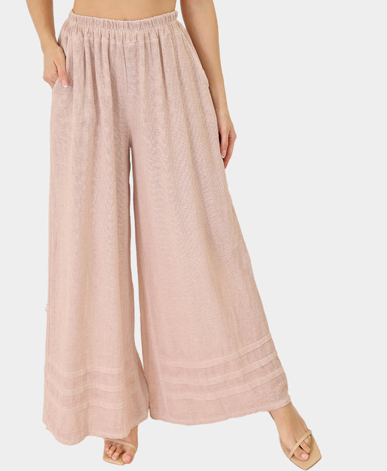 Linen & Cotton Pants w/ Pleated Hem view 