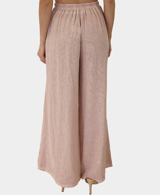 Linen & Cotton Pants w/ Pleated Hem view 