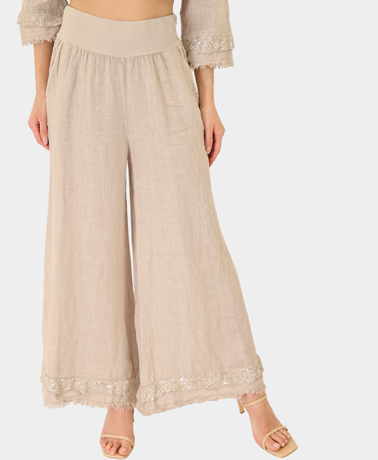 Linen Pants w/ Lace & Sequin Trim view 