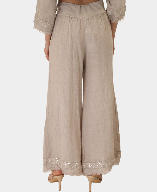 Linen Pants w/ Lace & Sequin Trim view 