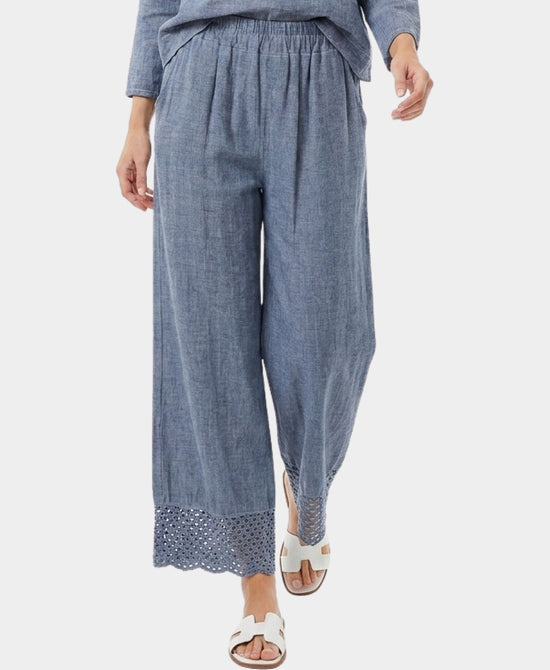 
Linen & Cotton Pants w/ Crochet Hem in BLUE view 1