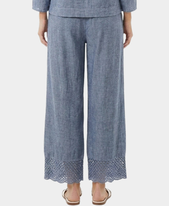 
Linen & Cotton Pants w/ Crochet Hem in BLUE view 2