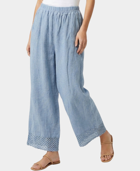 
Linen & Cotton Pants w/ Crochet Hem in BLUE view 1