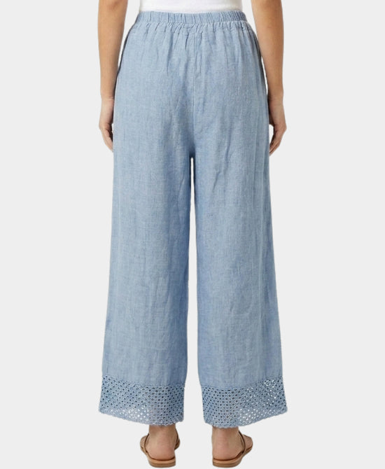 
Linen & Cotton Pants w/ Crochet Hem in BLUE view 2