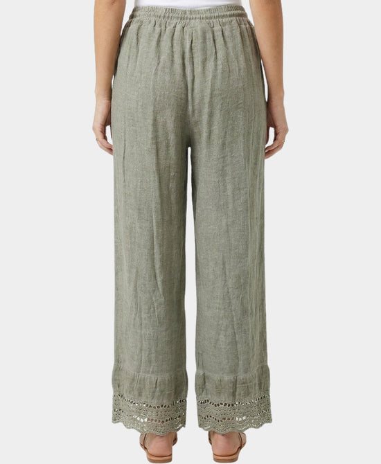 
Linen & Cotton Pants w/ Eyelet Hem in OLIVE view 2