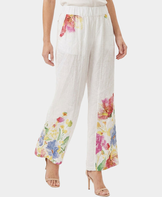 
Floral Print Linen Pants in WHITE MULTI view 1