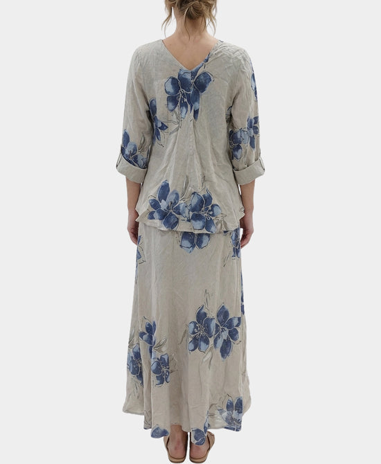 Floral Print Linen Top & Skirt Set- 2 Pc Set view 2