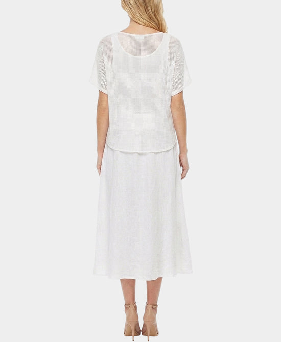
Floral Print Linen Dress & Net Top Set- 2 Pc Set in WHITE view 2