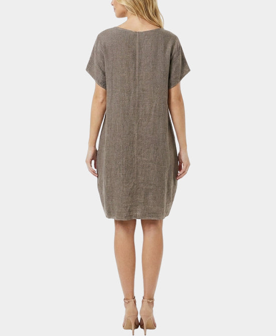 
Linen & Cotton Combo Dress in BROWN view 2