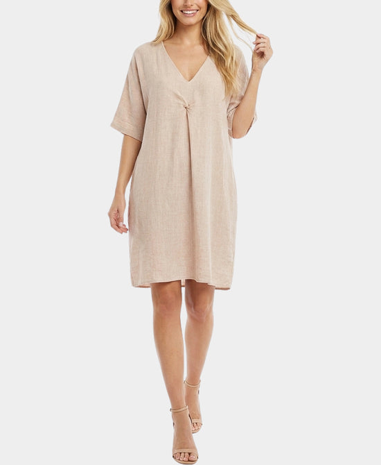 
Linen & Cotton Combo Dress w/ Twist Detail in PINK view 2