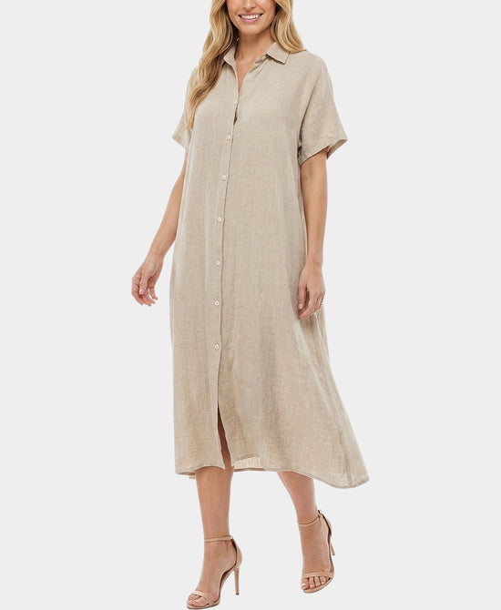 
Linen Shirt Dress in BEIGE view 1