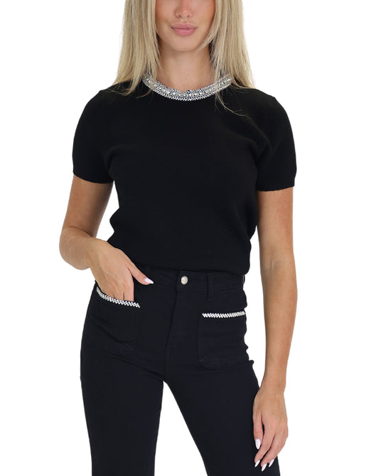 Knit Top w/ Jewel Collar view 