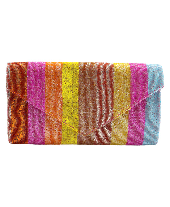 Handmade Striped Rainbow Beaded Clutch Bag view 1