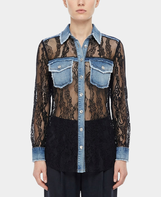 Lace Top w/ Denim Trim view 1
