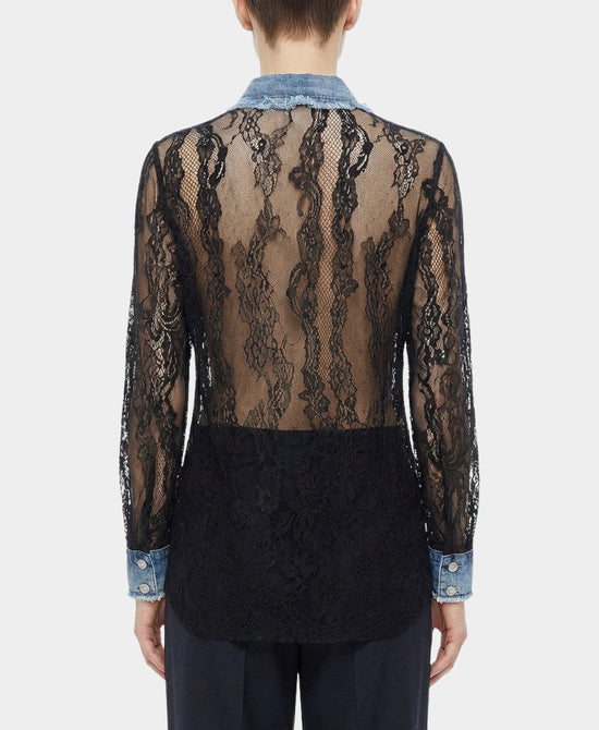 Lace Top w/ Denim Trim view 2