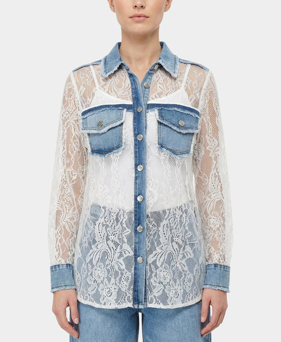 Lace Top w/ Denim Trim view 1
