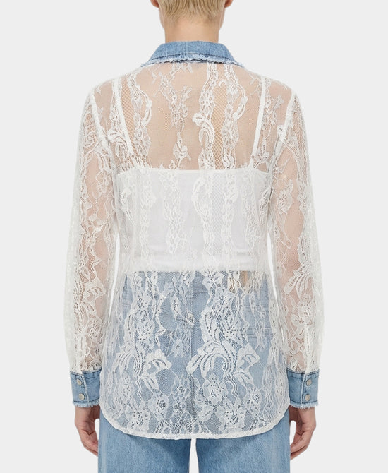Lace Top w/ Denim Trim view 2