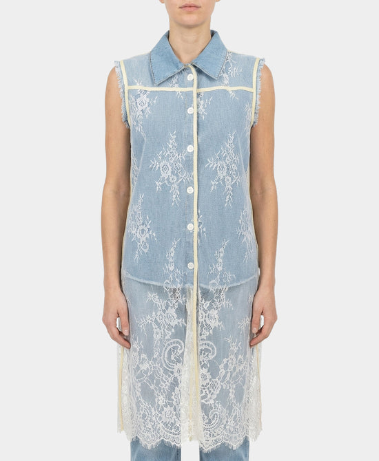 Denim Vest w/ Lace Overlay view 1