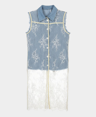 Denim Vest w/ Lace Overlay – FOX'S - Online
