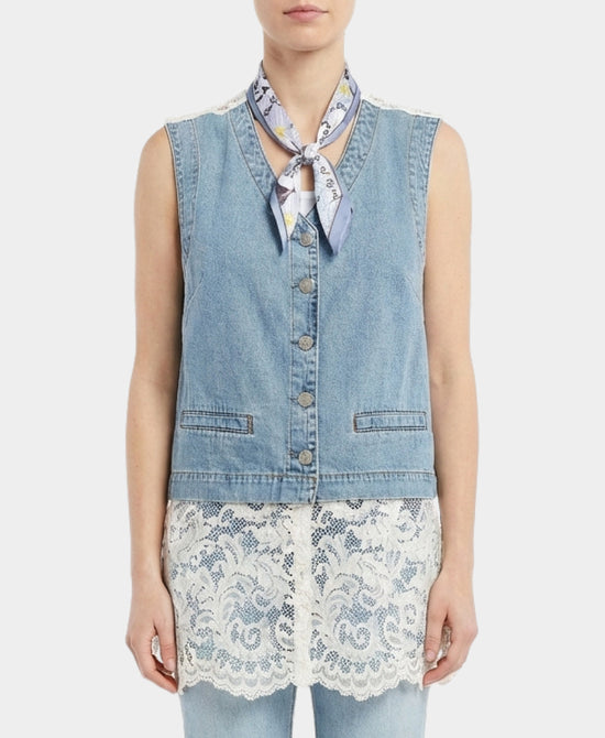 Denim Vest w/ Lace Trim view 1