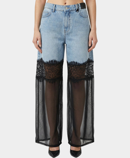 Jeans w/ Lace & Mesh Trim view 1
