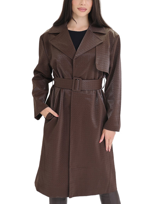 Faux Leather Woven Trench Coat view 1