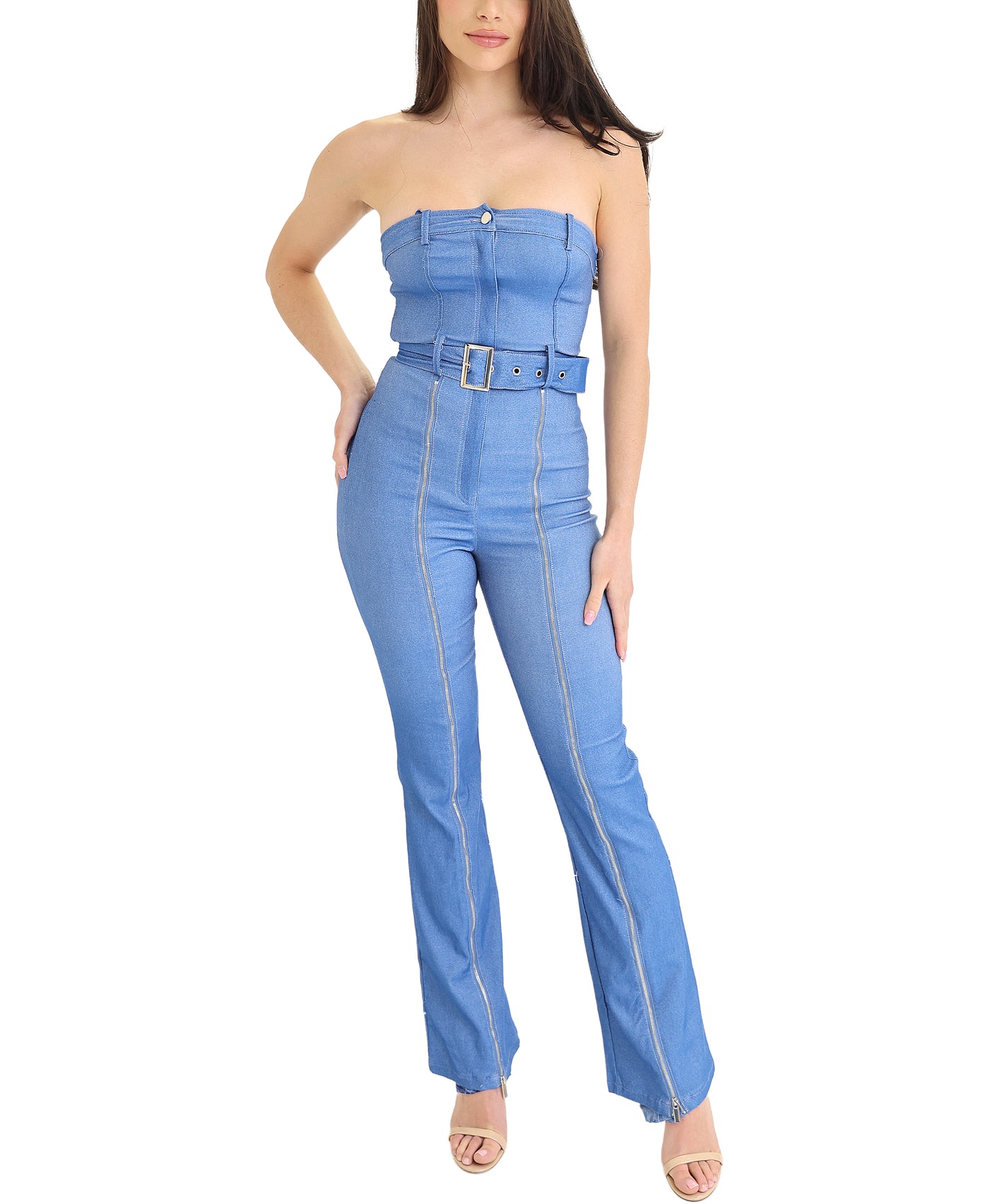 Strapless Jumpsuit w/ Zippers view 2