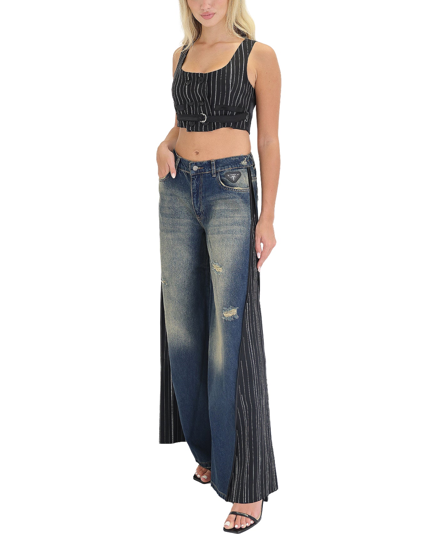 Wide Leg Jeans w/ Side Stripe view 2