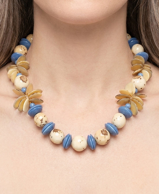 
Statement Beaded Necklace in BLUE/BEIGE view 1
