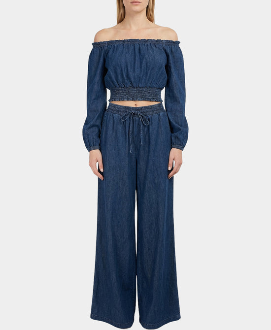 Denim Off Shoulder Top & Pants - 2 Pc Set view 1