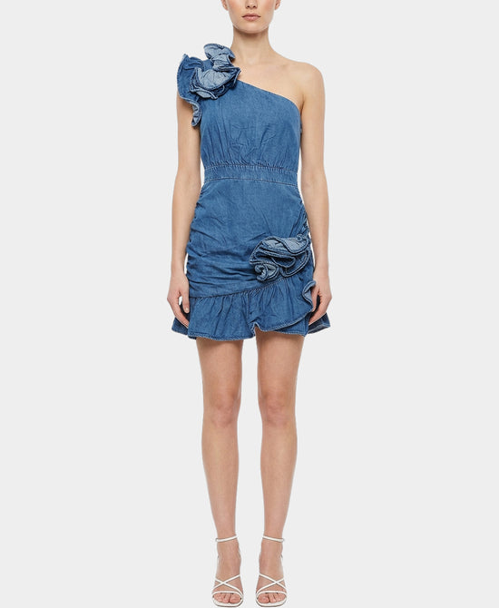 Denim Ruffle Dress w/ Rosettes view 1