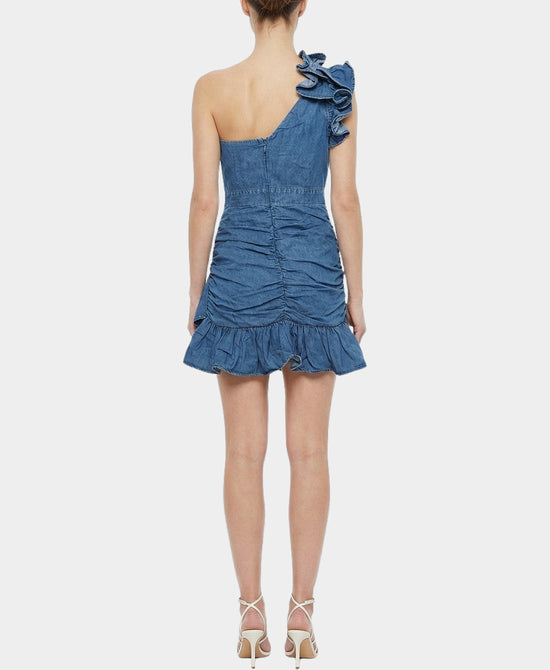 Denim Ruffle Dress w/ Rosettes view 2
