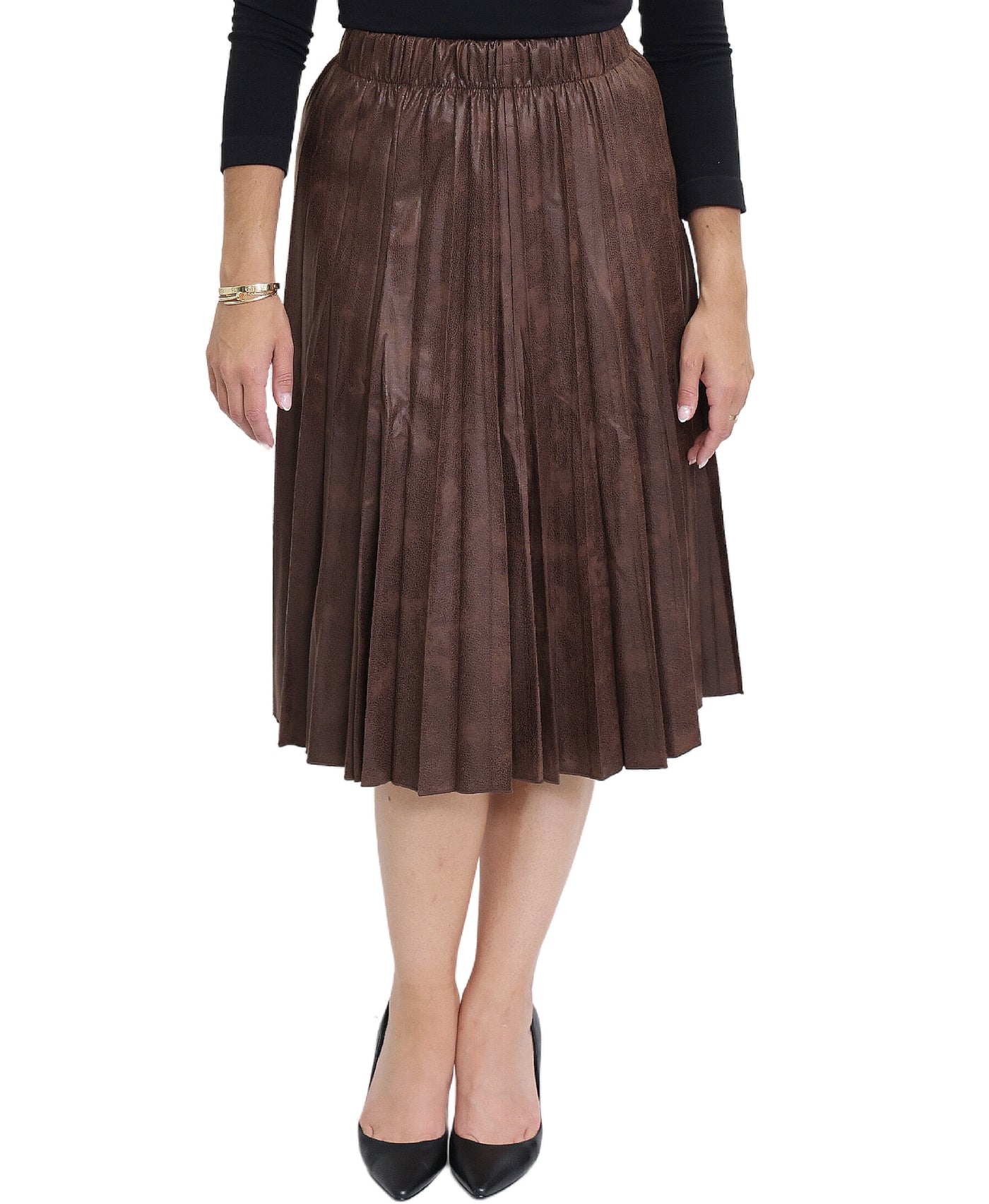 Pleated Faux Suede Pebbled Skirt image 1