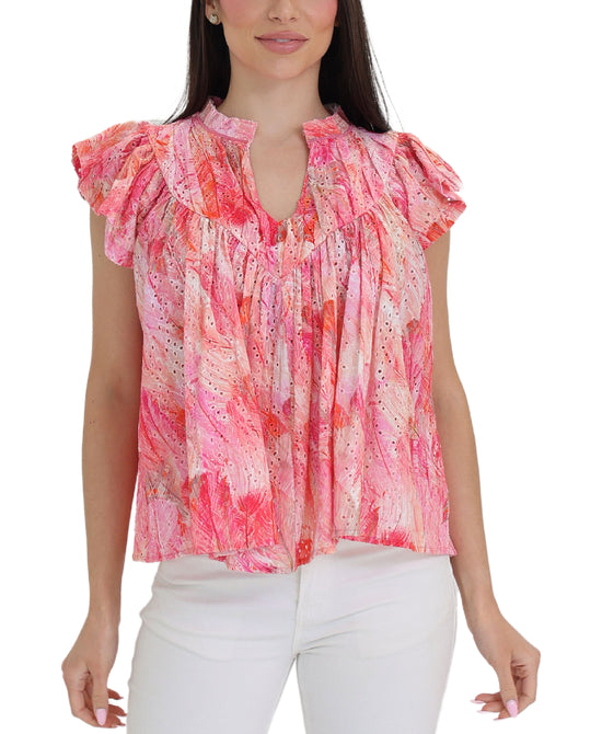 Printed Eyelet Ruffle Blouse view 