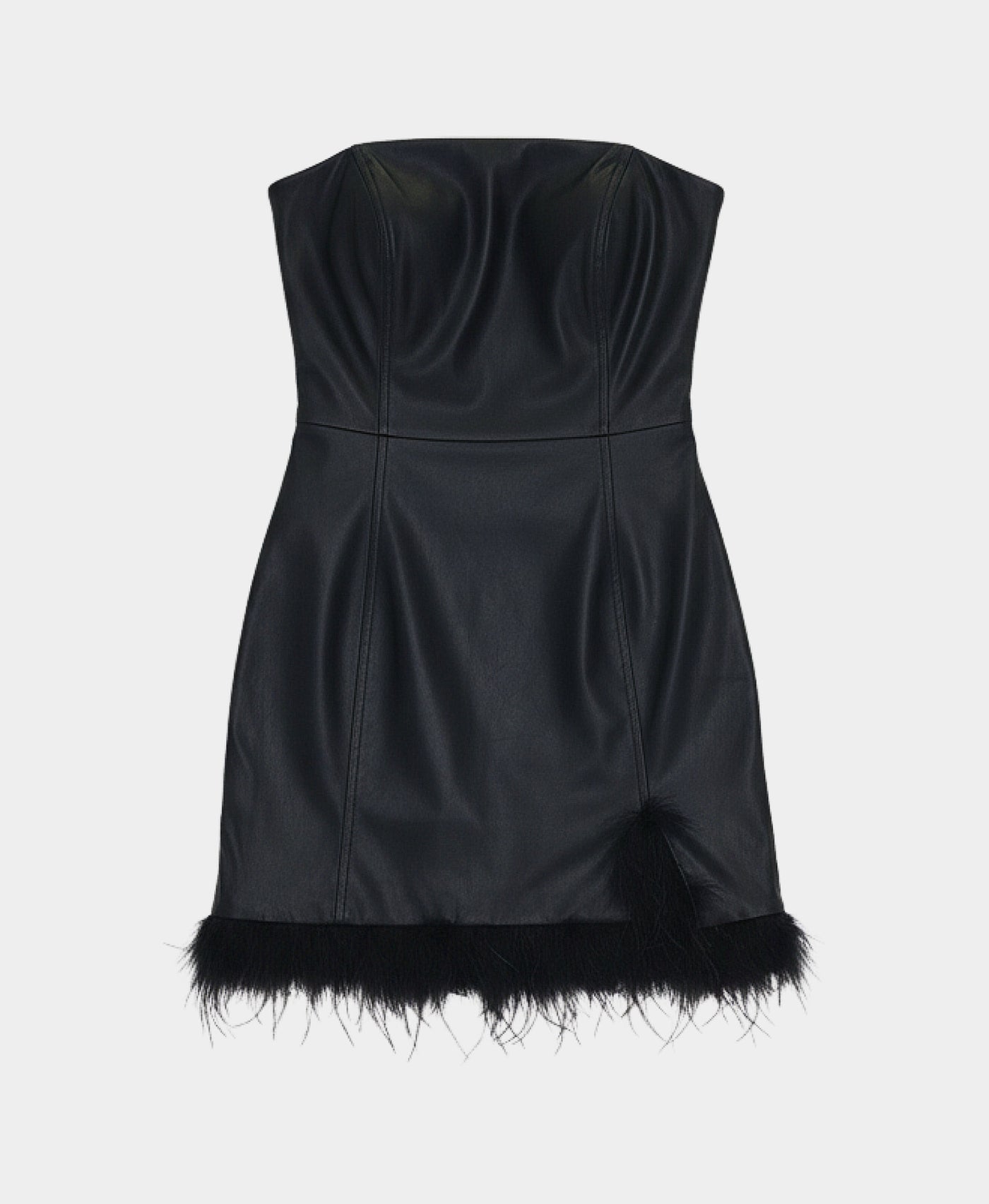Faux Leather Dress w/ Feather Trim view 2