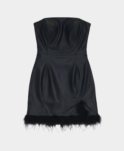 Faux Leather Dress w/ Feather Trim image 2