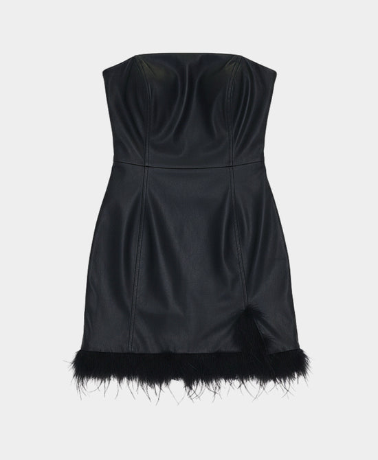 Faux Leather Dress w/ Feather Trim view 