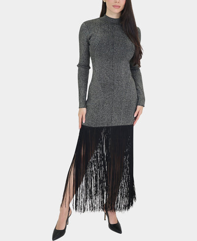 Metallic Midi Dress w/ Fringe image 1